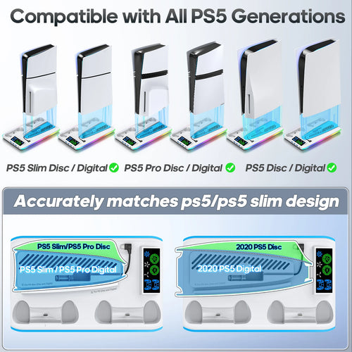 🎮 Support Ultime pour PS5 / PS5 Slim / PS5 Pro – Station 3-en-1 avec Refroidissement, Recharge Manettes & Crochet Casque (Ventilo 3 Vitesses 😎❄️)